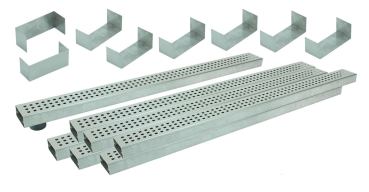 Entwässerungsrinnen Edelstahl superflach Rost Quadratlochung SET Typ 7, System 35/80